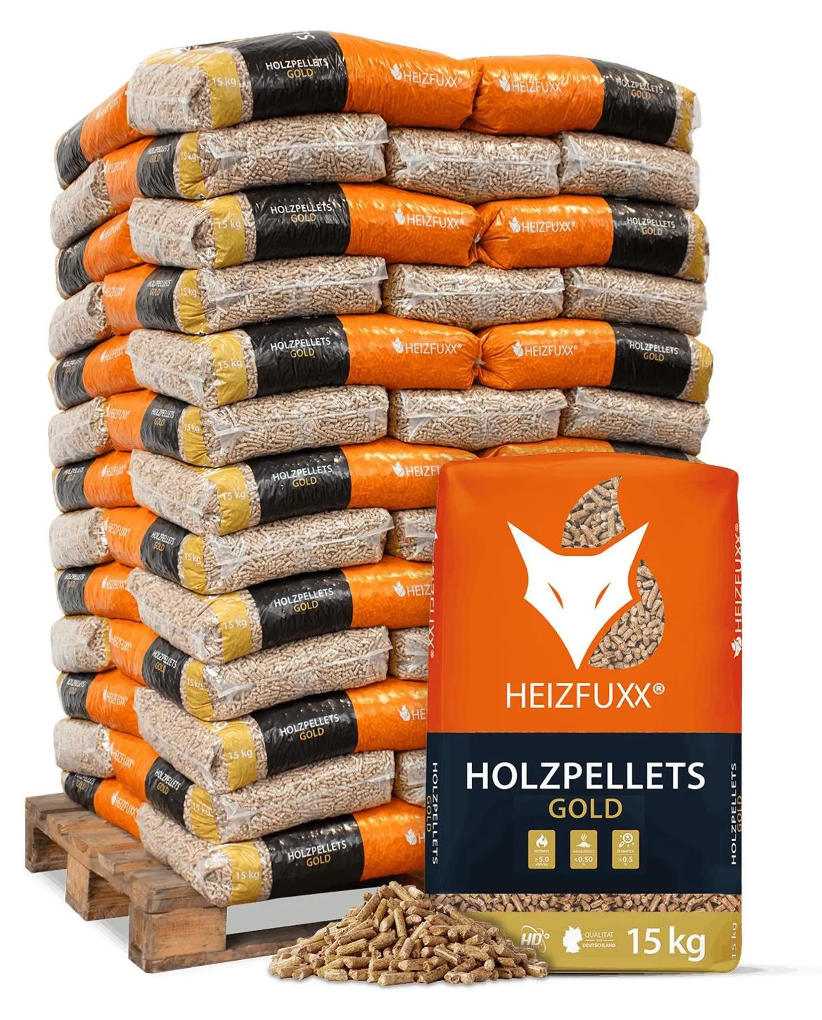 HEIZFUXX Gold HD-Qualität ENplus A1 Holzpellets Nadelholz - 975 kg Palette (65 x 15 kg)